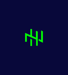 Obraz premium Modern Green Neon NH Logo Design, Abstract Initial Letters