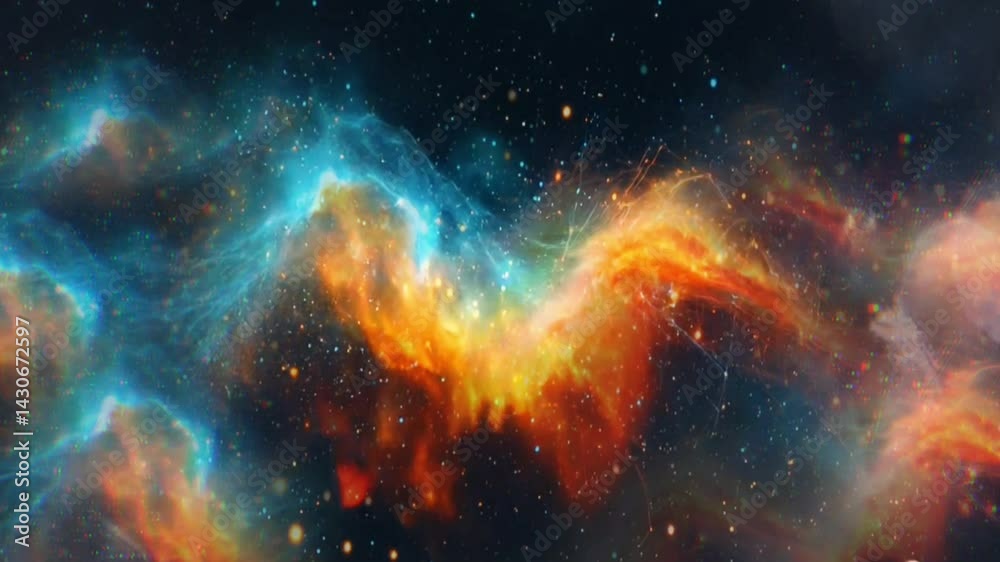 Wall mural abstract space animated background with colorful nebula on a starry night filled with prism light