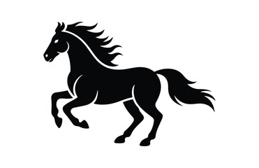 Obraz premium A powerful and majestic linocut black horse silhouette, with flowing mane and tail.