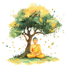 Vector Illustration of a Happy Vesak Day with a sitting Buddha under a tree