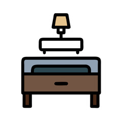 Modern bedside table lamp with drawer isolated on black