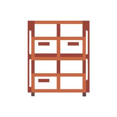 Simple brown wooden bookcase with shelves on black