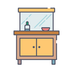 Colorful illustration of a vanity cabinet with mirror
