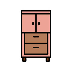 Cartoon Dresser with Drawers and Doors on Black