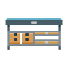 Blue workbench with storage and boxes illustration art