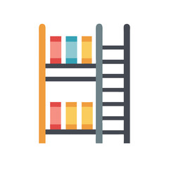 Colorful bookcase with ladder, simple design, black background