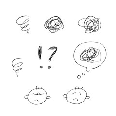 感情の混乱とストレスを表現したシンプルな線画イラスト