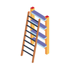 Isometric bookshelf illustration on black background. Vector art.