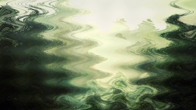 Slow motion green forest water puddle wavy abstract composition.