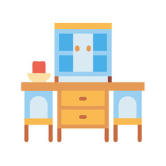 Retro vanity table with drawers and hutch illustration