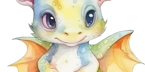 Cute Watercolor Dragon with Pastel Colors for Children's Design