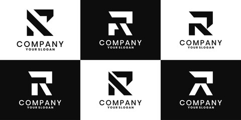 Collection of Bold R Letter Logos with Modern Geometric Shapes for Professional Branding and Technology Identity