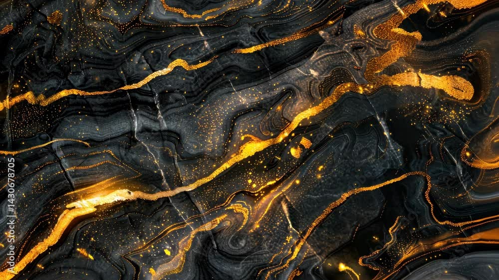 Poster dynamic patterns of black and gold swirl together, creating a captivating visual experience filled w
