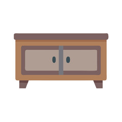 Cartoon wooden cabinet with doors on black background