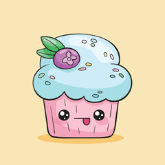 Cute kawaii cupcake. A charming sweet dessert