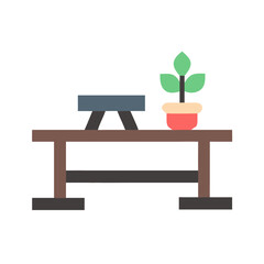 Minimalist table with plant and cushion on black