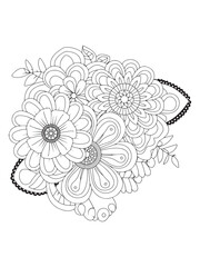 Hand Drawn Flower Zentangle Coloring Template