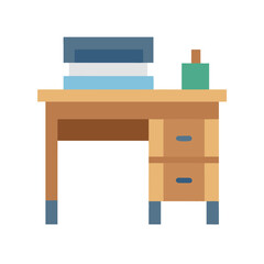 Simple Pixel Art Desk Illustration with Supplies