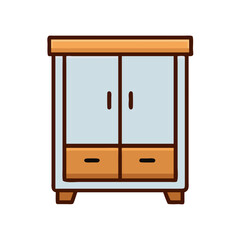 Cartoon Wardrobe with Doors and Drawers on Black