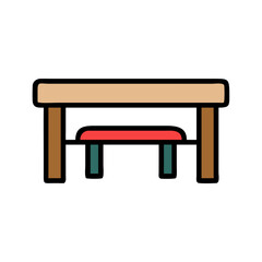 Minimalist table and bench illustration on black background