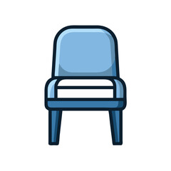 Blue cartoon chair icon with black background vector