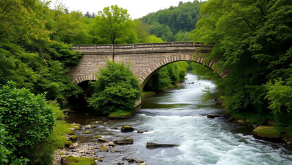 Fototapeta premium beautiful stone bridge in the middle of green natural surroundings.