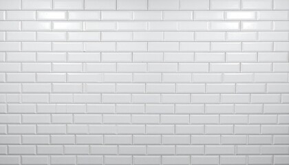 Fototapeta premium White light brick subway tiles wall texture wide background banner panorama seamless pattern