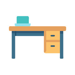 Minimalist desk with laptop icon in flat style