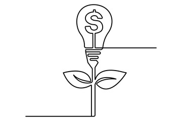 Dollar icon continuous one line drawing of isolated outline vector art