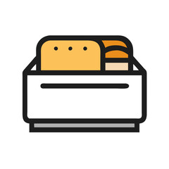 Cartoon bento box with rice and sandwich icon