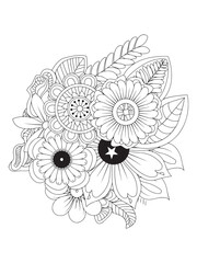 Coloring Page with Artistic Flower Zentangle Design