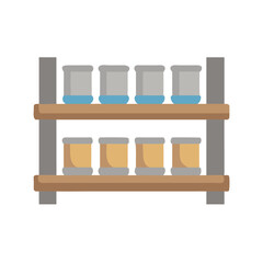 Canned goods shelving illustration on black background