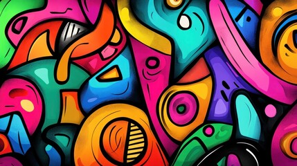 Vibrant abstract colorful shapes, doodles, and patterns.