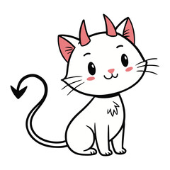 Obraz premium Kawaii Cartoon Cat and Baby Kitten Doodle Vector