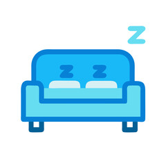 Sleeping on the couch icon, blue sofa, rest