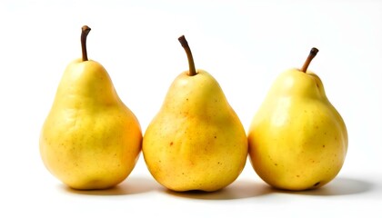 A sliced pear, revealing its core and seeds, isolated on a white background, top-down view, macro photography, highlighting the juicy texture and intricate details.