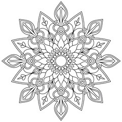 A black and white mandala illustration line art of a coloring page