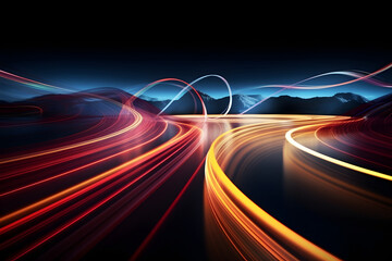 Light streaks, abstract winding light trails, long exposure light effects design concept,