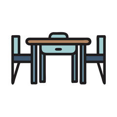 Cartoon dining table with two chairs design art