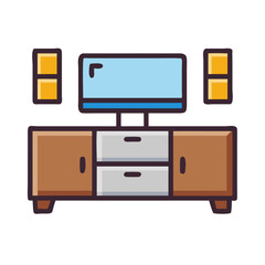 Flat icon of a TV with cabinet storage