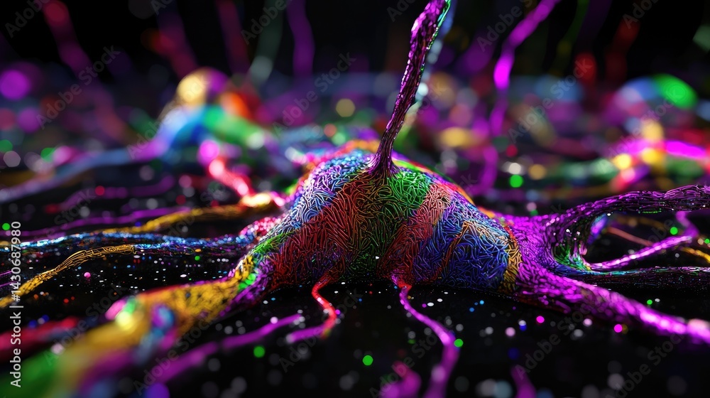 Poster 3D rendered concept of glowing neural data exchange with vibrant lines