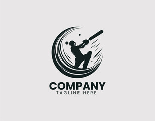Fototapeta premium Focused Cricket Batsman Silhouette Mid Swing Vector Logo Design
