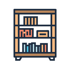 Isolated Bookshelf Illustration with Outline Style on Black