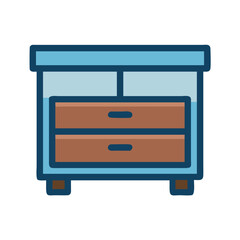 Blue bedside table illustration with two brown drawers
