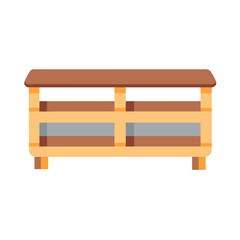 Wooden TV Stand with Shelves Isolated On Black