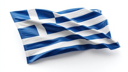 Vibrant Greece flag features blue and white stripes along with a cross, displayed prominently against a clean white background, symbolizing national pride and culture