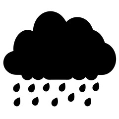 Stylized illustration of a rain cloud with falling raindrops, transparent . representing a rainy weather forecast icon