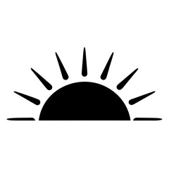 Rising Sun Silhouette, transparent . Black Icon on Backdrop, Minimalist Graphic Design Illustration