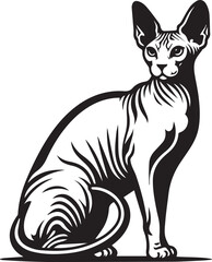 Sphynx Cat Vector Black and White Line Art Illustration