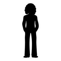 Silhouette of a person with an afro, transparent . wearing bell bottoms and hands in pockets